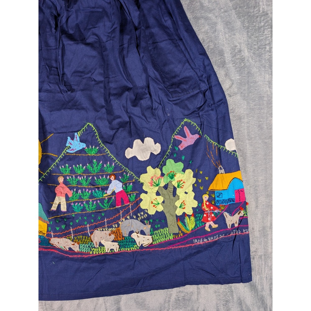 Cuyamuna Handmade Colombia Folk Art Embroidered Cotton Skirt Navy Blue 31L 13W - Picture 7 of 16